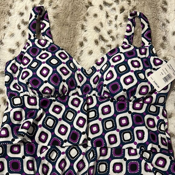 Swim Solutions Women's Jewels Printed Tiered Tummy Control One-Piece Swimsuit - Picture 2 of 13